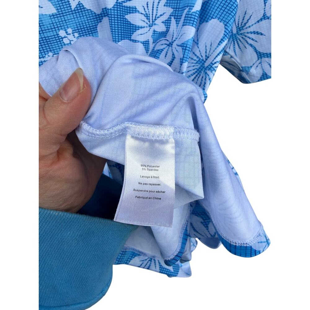 Yatta Golf Kahakai Polu Blue White Floral Short Sleeve Polo Shirt Size XXL - Picture 4 of 6